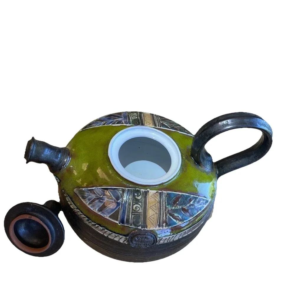 Danko Pottery Ceramic Teapot Unique Artisan Made Bulgaria VGC Coffee Brew Handle